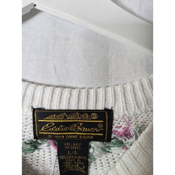 Vintage 80s Eddie Bauer Cute Ducks Watermelon Cotton Knit Pullover Sweater LRG - Picture 12 of 14